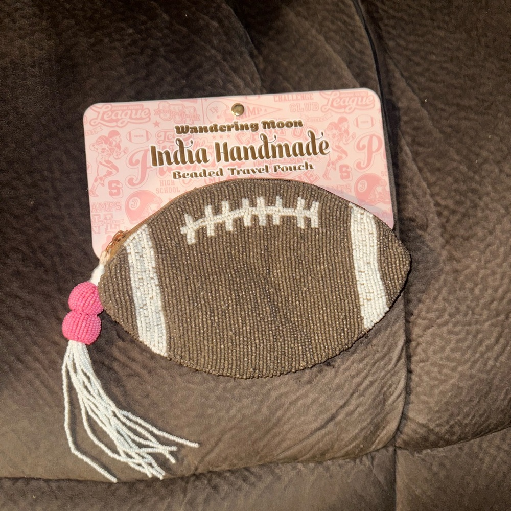 Wandering Moon Brown Beaded Football Pouch